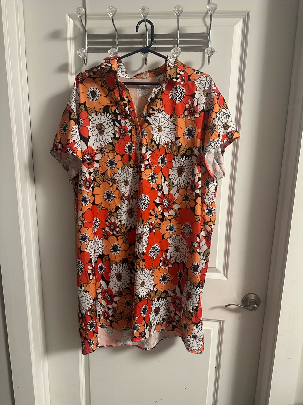 Source Unknown Orange & White Floral Button-Front Dress